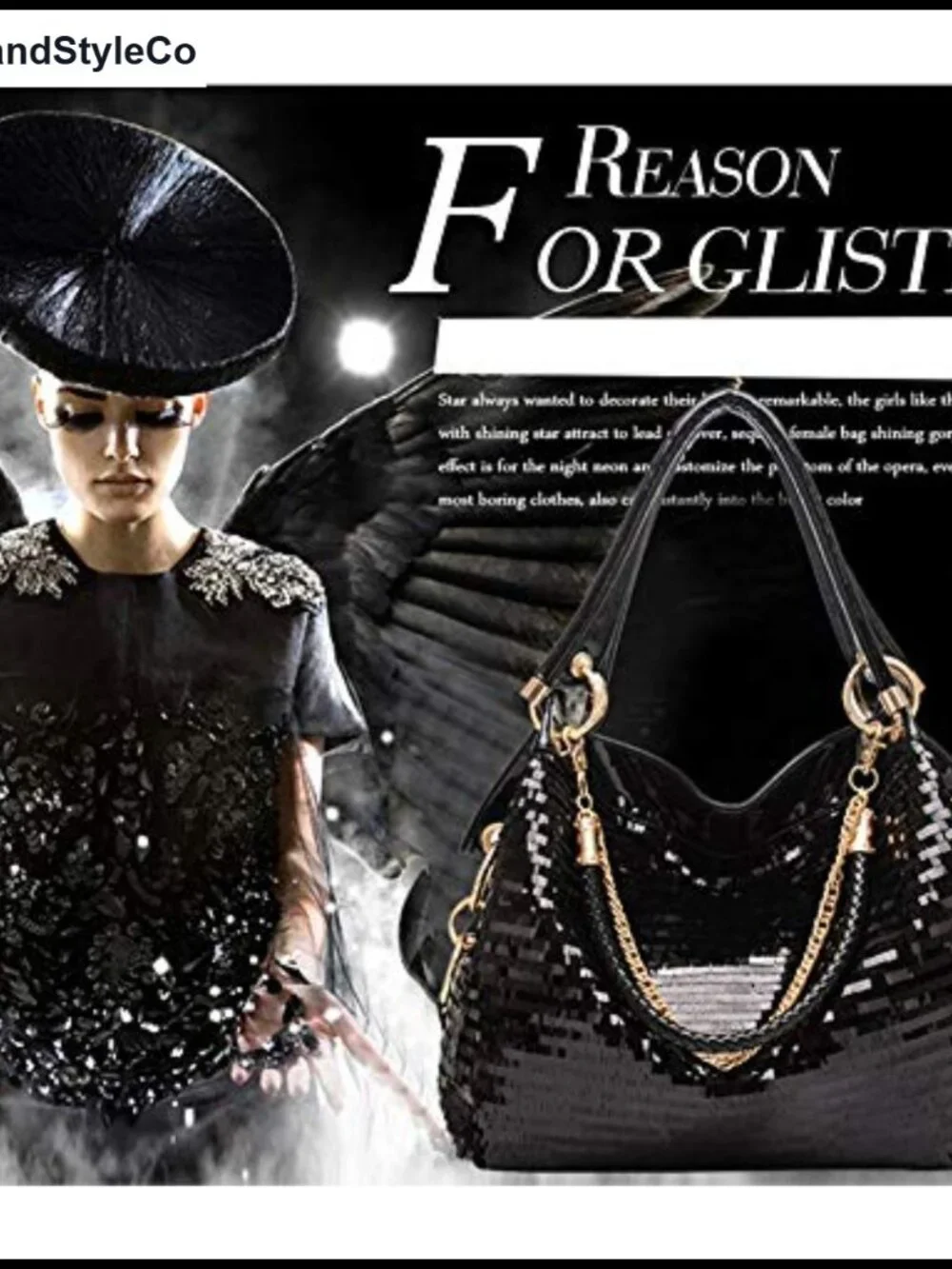 Women Patent Leather Large Shoulder Bag Chain Strap Sequin Purse